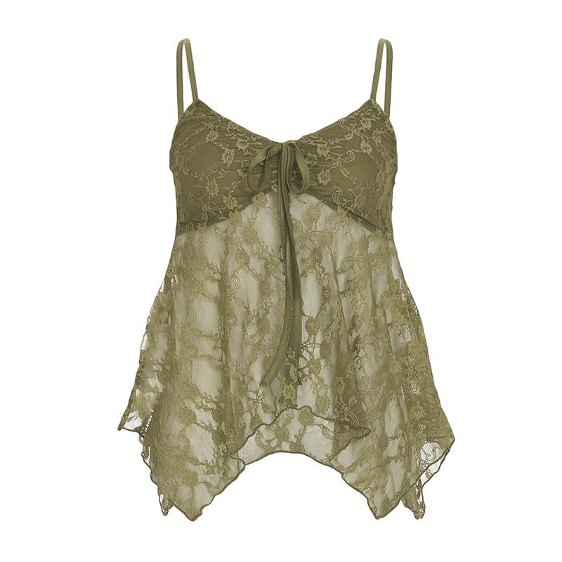 Sexy Sheer Lace Camisole with Irregular Hem and Open Back - Women's Summer Base Layer Tank Top
