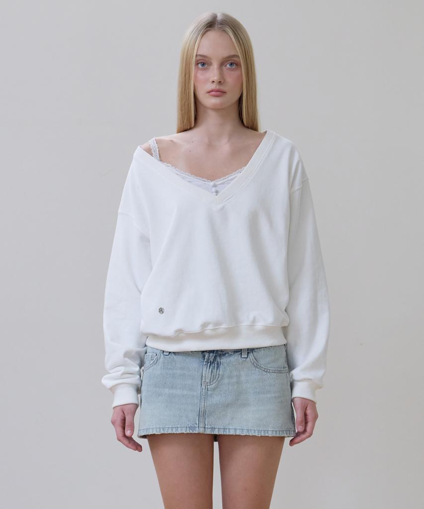 Rosefranz Deep V-Neck Sweatshirt [Ivory]