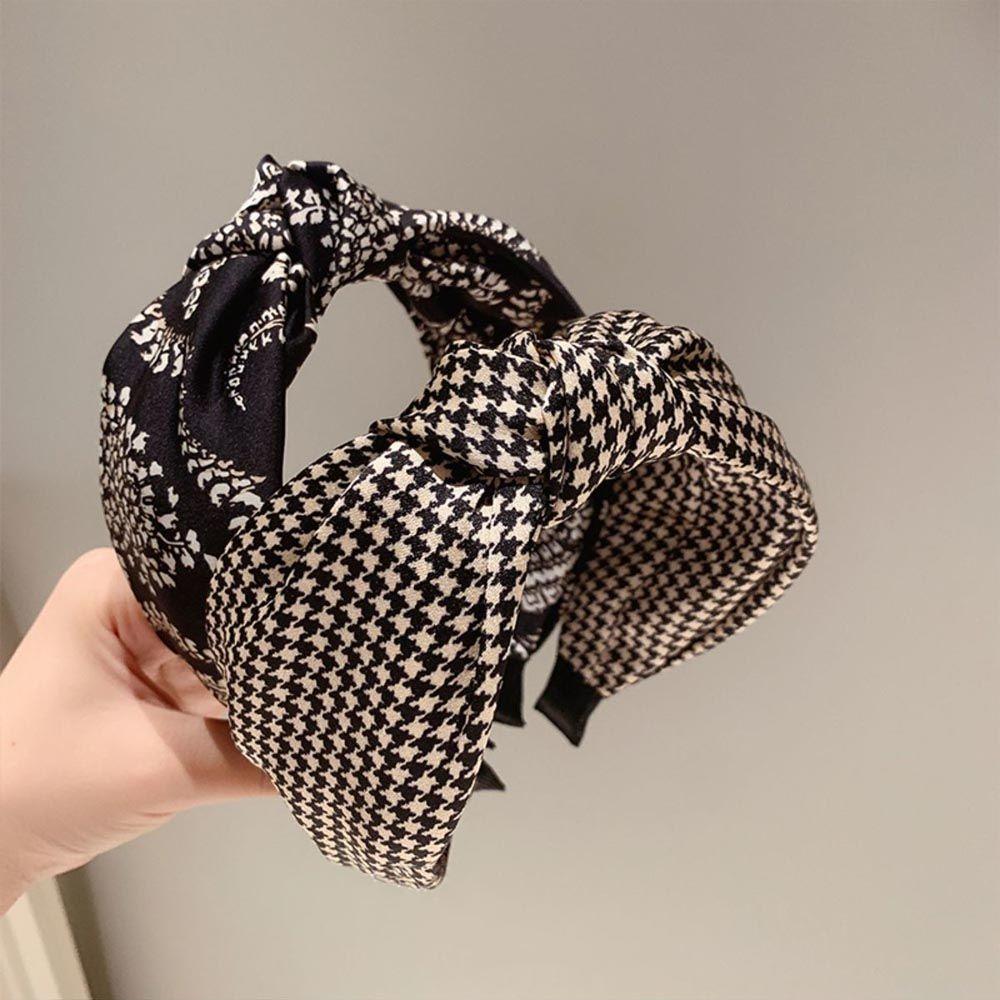 Non Slip Flower Lattice Wide Side Knot Headband Korean Head Wrap Women Hair Hoop Grid Hairbands
