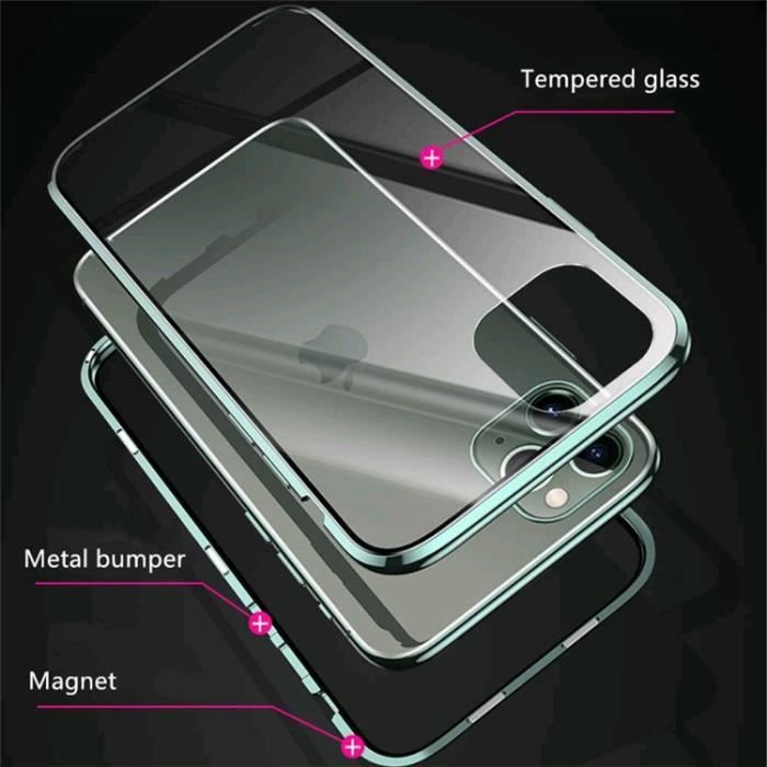 Coque pour iPhone 11, d'adsorption Magnétique Pare-Chocs en métal avec 360 degrés Protection Case Cover(Noir)