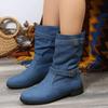 2024 New Fashion Round Toe Versatile Women's Boots Spring and Autumn Flat Heel Comfortable Denim Naked Boots for Women