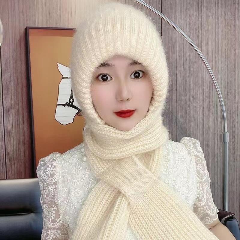 Женская зимняя двойная теплая вязаная шапка с подкладкой, утолщенная шапка, шарф, вязаная сетка, красные взрывные модели, шапки-бини «Ветер и снег»