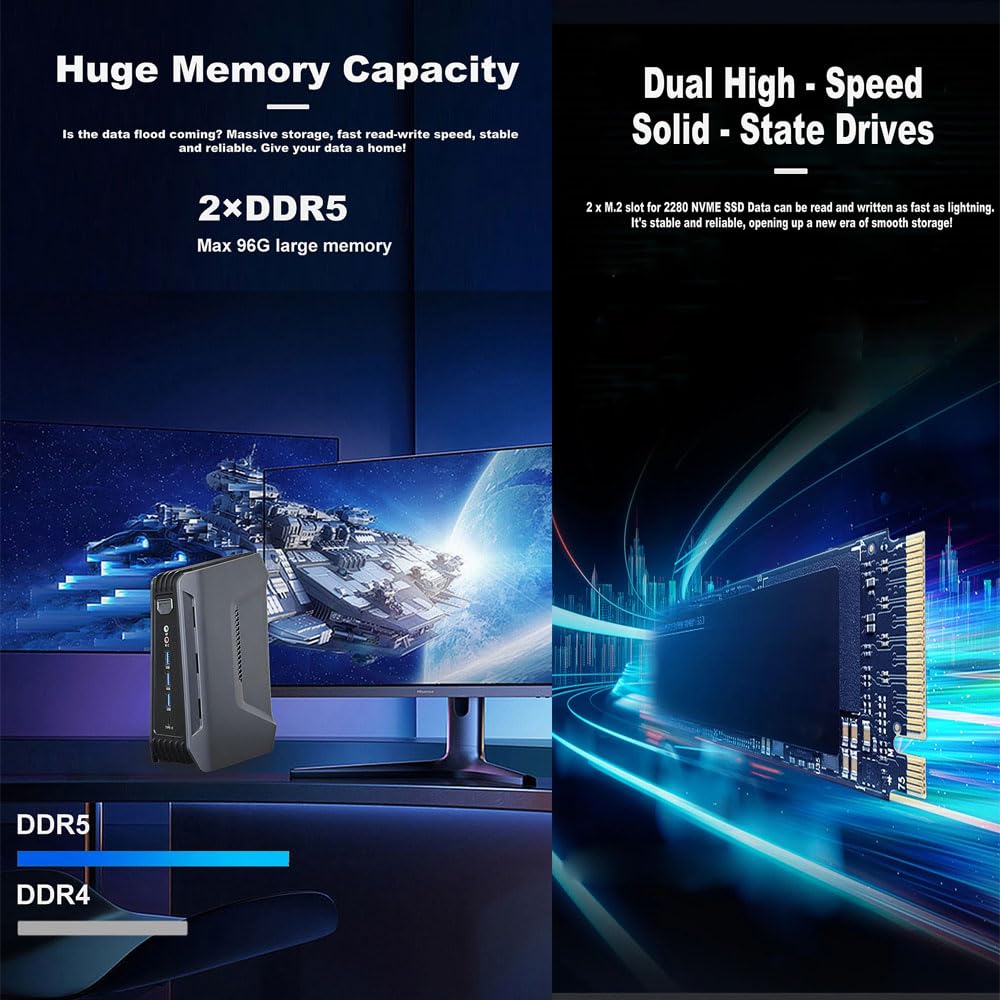 SZBOX Mini PC Small PC F12 155H Windows 11 Pro Intel Core Ultra 7 155H to 16GB DDR5 512GB SSD Game Console Mini Mini Computer DP LAN (up 4.8GHz)