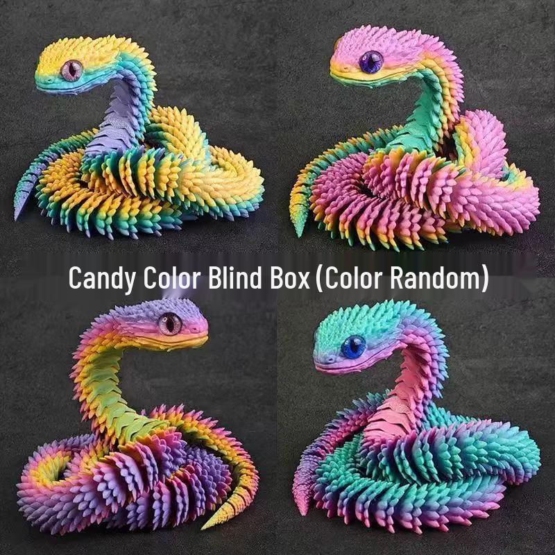 3D Printed Viper Egg Set: Articulated Small Snake Figurine Desktop Ornament Toy for Children