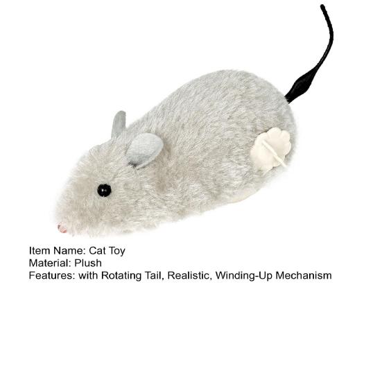 Wind-Up Mouse Cat Toy Plush Mouse with Rotating Tail Automatic Moving Mouse Interactive Cat Toy for Pounce Chasing Hunting Instinct Simulation