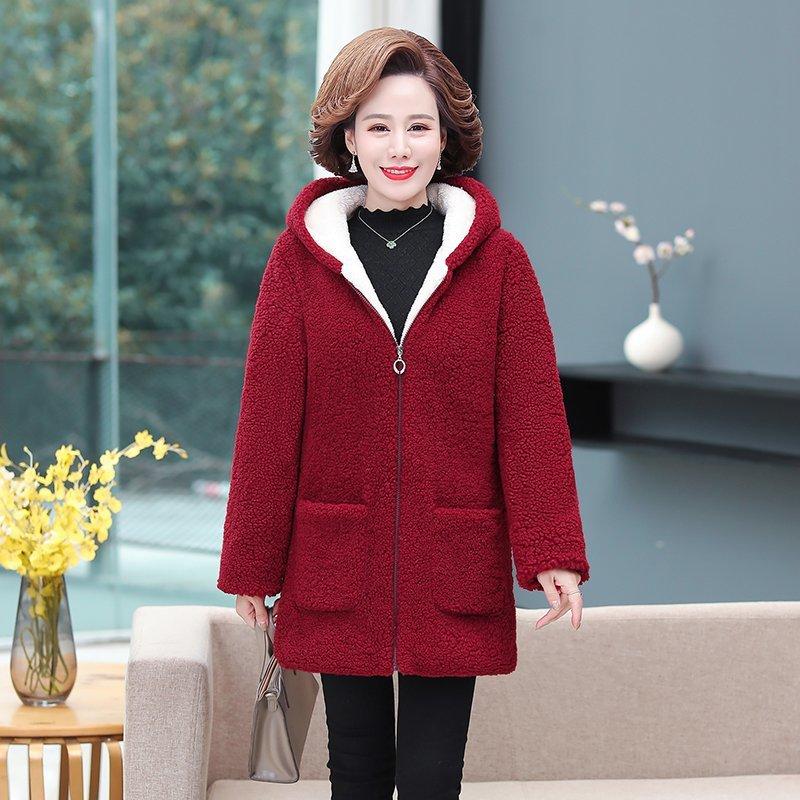 Autumn and Winter New Mothers In The Long Section of Thickened Imitation Lambswool Particle Velvet Jacket Ladies Warm Jacket