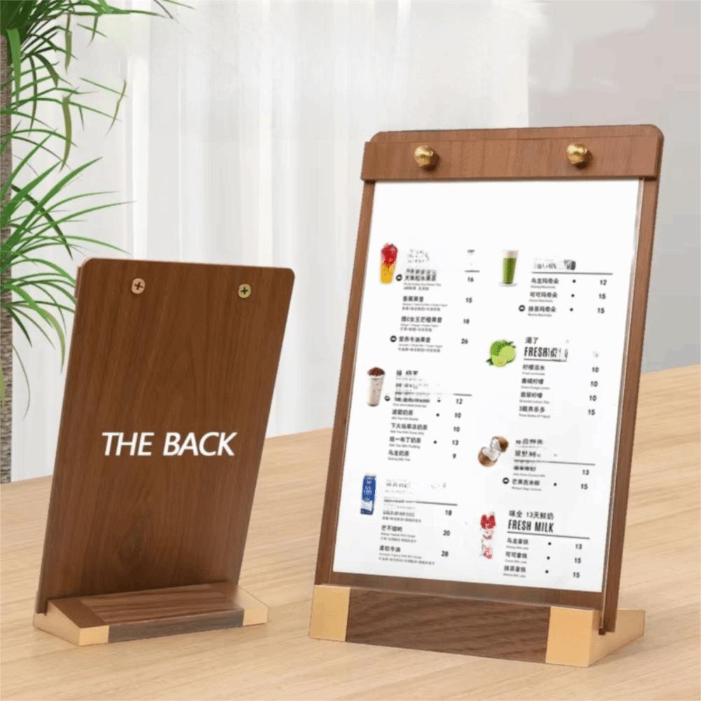 A4/A5 Walnut Wood Menu Clipboard Non-slip Base Detachable Table Sign Holder Horizontal/Vertical Menu Flyer Paper Stand Hotel