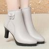 Остроносые короткие женские ботильоны на высоком каблуке, осенне-зимние, новые белые ботильоны-стилетто с юбкой, материнские хлопковые туфли, бархатные кожаные туфли