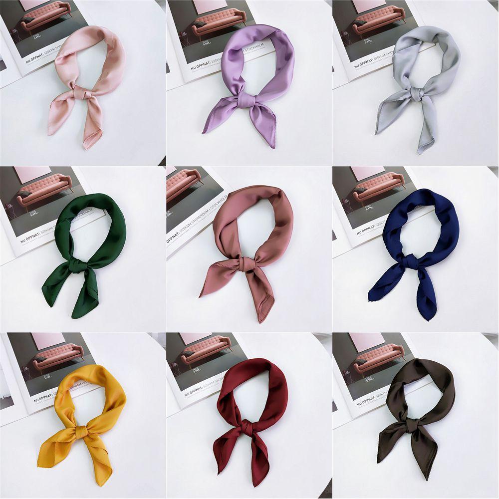 Fashion Solid Color Small Vintage Women Square Scarf Head Neck Silk Feel Satin Hair Tie Band