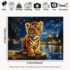 2D Whimsical Tiger Cub by Water Backdrop with Starry Night Lights