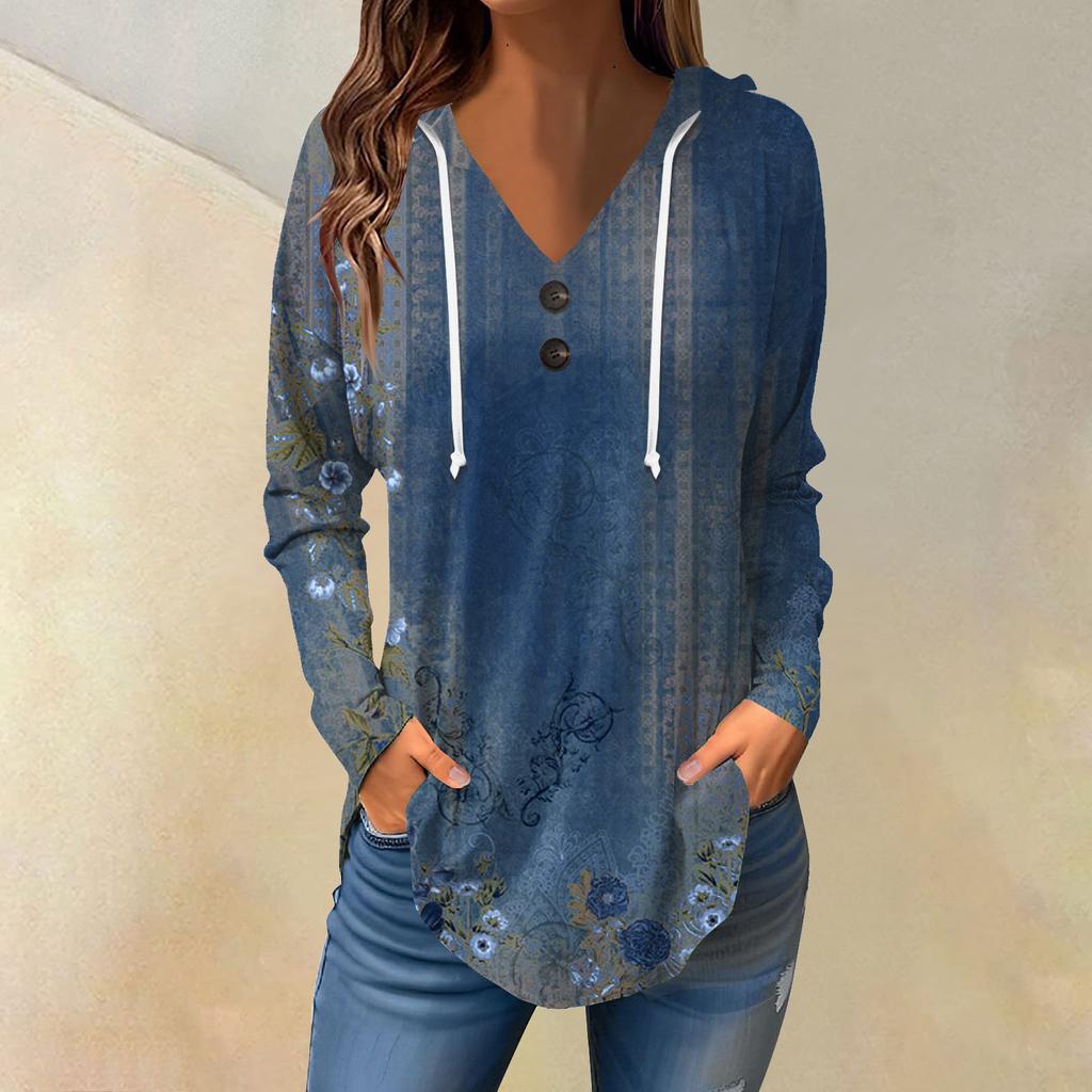 Женские повседневные модные однотонные толстовки с капюшоном на пуговицах и длинными рукавами с V-образным вырезом