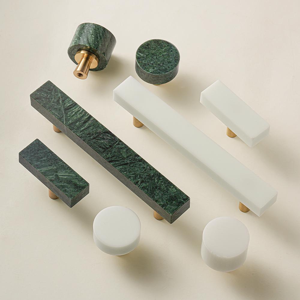 SAILANKA Brass Marble Crystal Stone Furniture Handles White Green Long Round Pulls Cupboard Dresser Drawer Cabinet Knobs