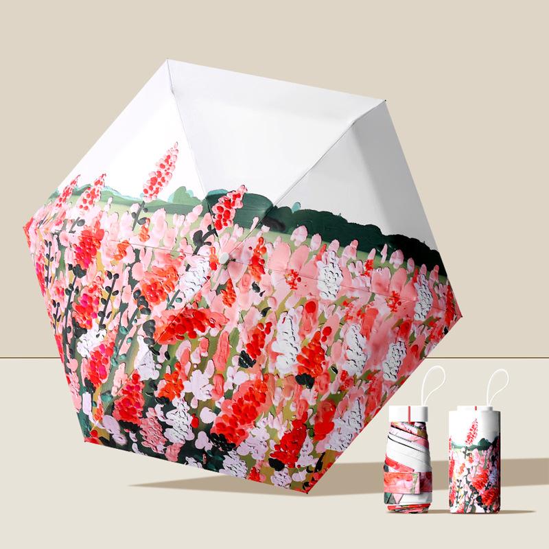 Красивый зонтик с цветочным принтом, женский зонт от солнца, пять складных зонтов с масляной краской, женский портативный зонтик