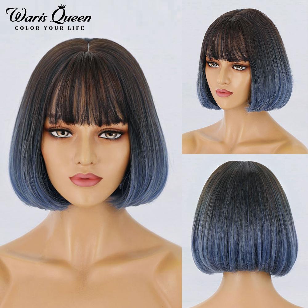 Blonde Red Short Bob Wig Synthetic Wig For Women With Bangs Lolita Cosplay Party Natural Hair Heat Resistant Fiber Wigs