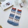 2 Pairs Five Finger Women Animals Cartoon Print Japanese Cute Socks Casual Plaid Floral Vintage Female Sock