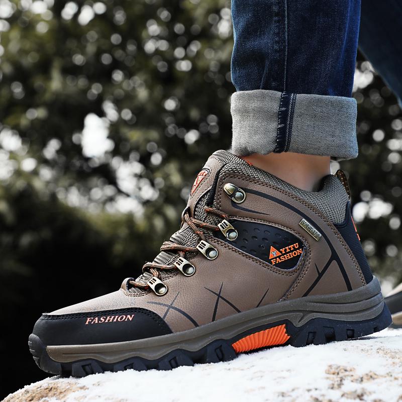 Winter Men's Hiking Boots Warm Waterproof Snow Boots Leather Sneakers Male Outdoor Sports Shoes Plus Size 39-47