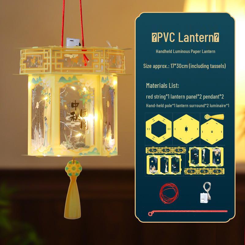 Ручные Детские DIY Фонарики-Кролики на Праздник Середины Осени: Шестиугольный дворец в древнем стиле и ручные цветочные фонарики, аксессуары для Ханьфу.
