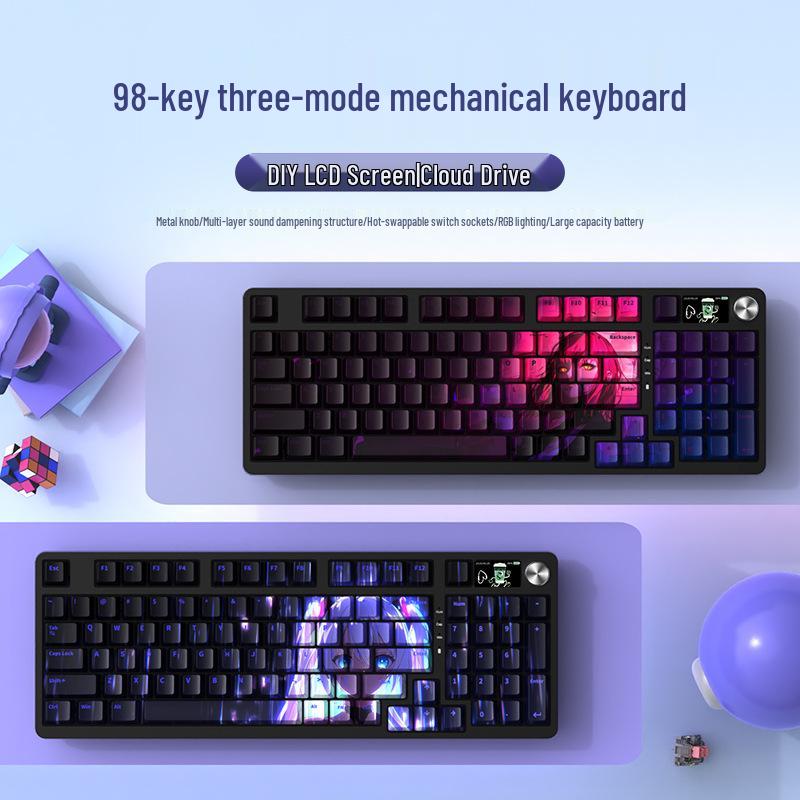 Wireless Bluetooth Mechanical Keyboard - 98-Key, Blue Switch, Silent for Gaming/Esports, High-Design for Girls/Office Use.