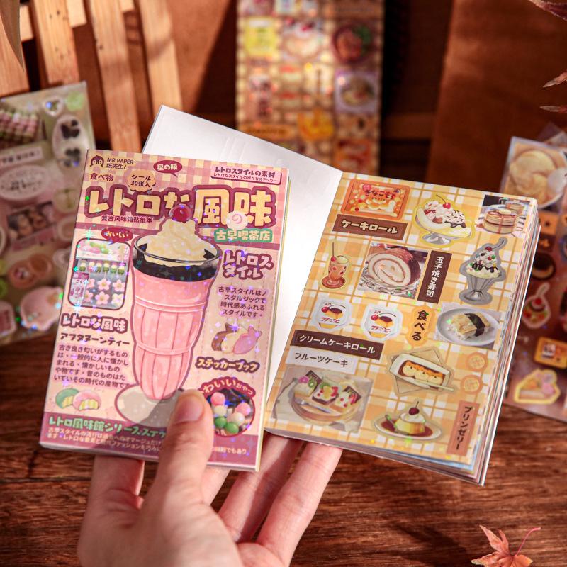30pcs/1lot Kawaii Scrapbook Stickers Retro Flavor Restaurant Junk Journal Gold Planner Stationery Sticker Planner Decorative