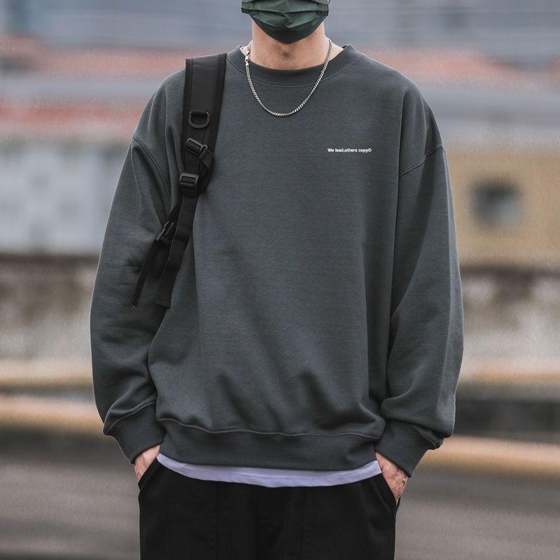 Американский Ретро Осень 2024 Бойфренд Новая Лоскутная Круглый Вырез Буква Мода Однотонный Свободный Повседневный Свитшот с Длинным Рукавом