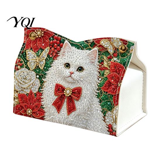 Handmade Paper Holder DIY Christmas Diamond Art Tissue Box, Sparkling Rhinestone PU Leather Napkin Craft Kits for Teens Holder, Rectangular