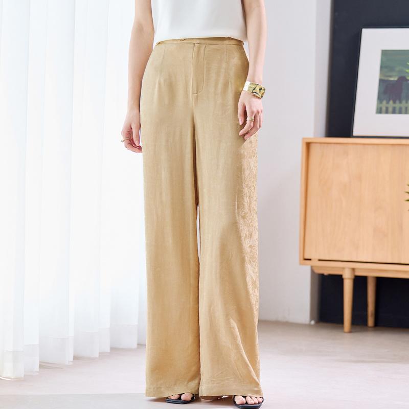 Interwoven Mulberry Silk Solid Color Dark Pattern Commuter Jacquard Straight Leg Pants