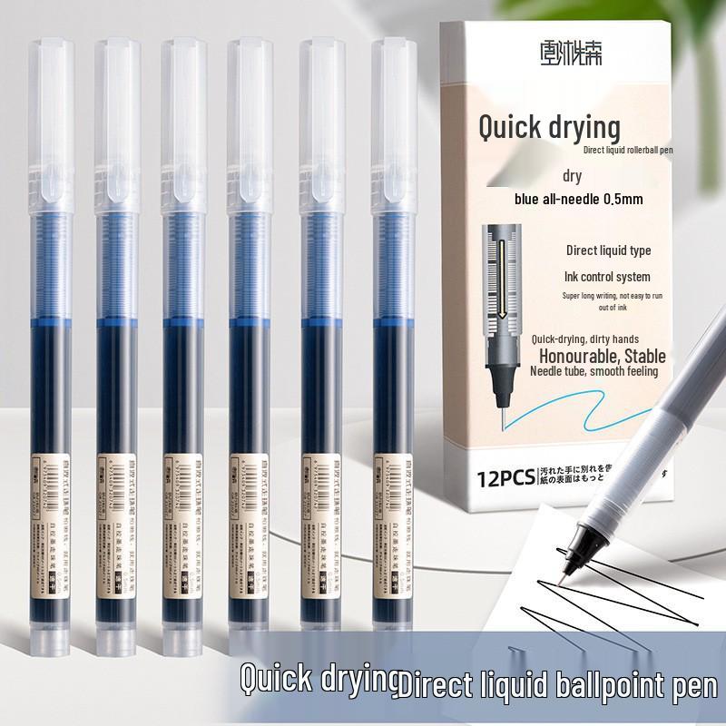 High-Capacity Quick-Drying Rollerball Pen - Black, Red, Blue, Full Needle Tip for Students and Office.