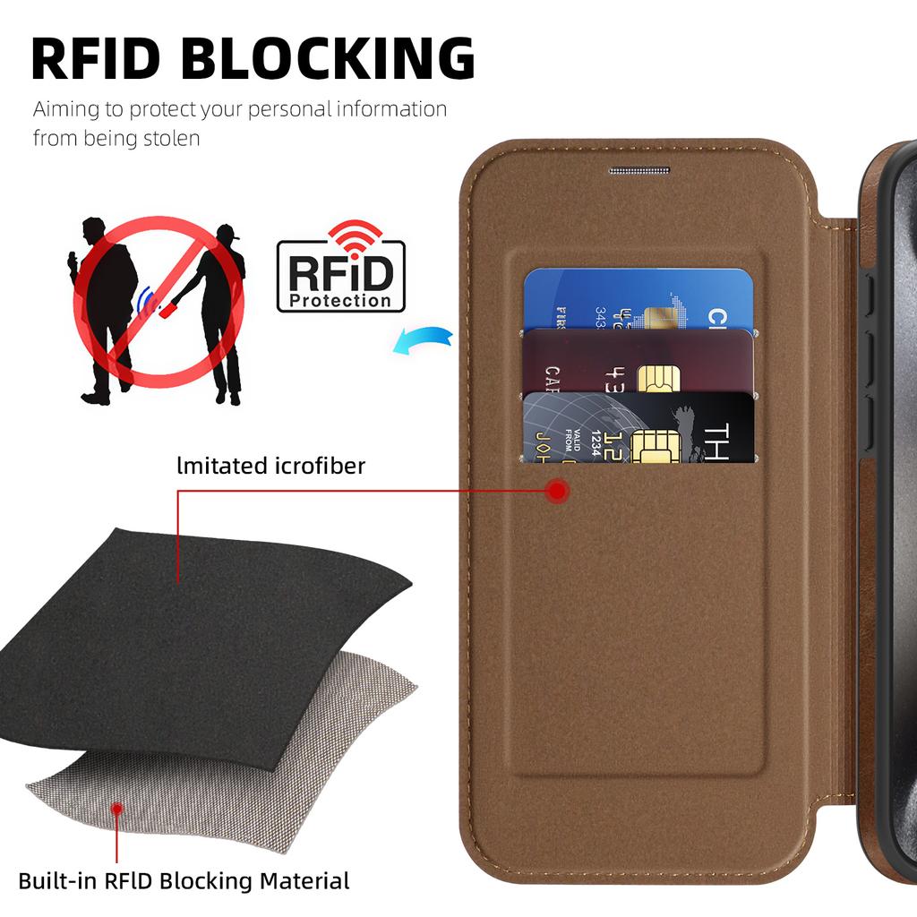 For iPhone 15 Pro Max Case Compatible with MagSafe RFID Blocking Card Holder Leather Phone Cover