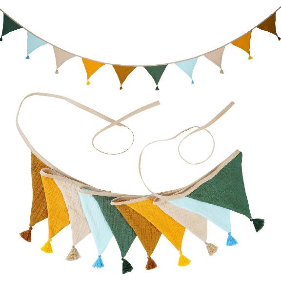 Fabric Bunting Banner, 2 Pack Handmade Neutral String Banner with Tassel Each 8.5 ft 10 Flags Nursery Wall Hanging Wedding Birthday Home Baby Shower