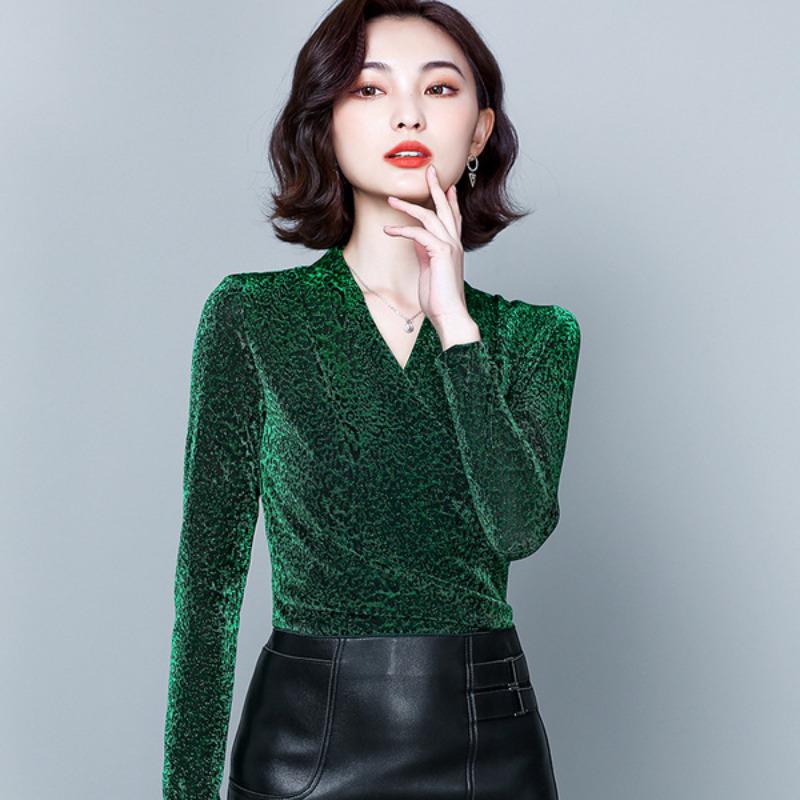 Женская верхняя осенняя новая мода иностранная рубашка с V-образным вырезом и длинными рукавами с леопардовым принтом