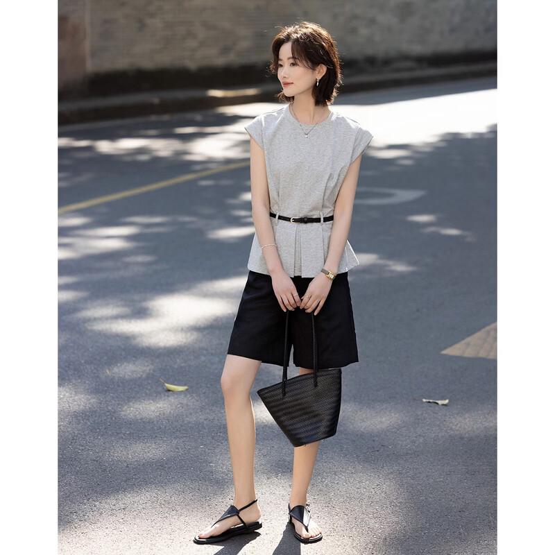 Demana Women's Summer Slimming Flutter Sleeve Pleated T-Shirt