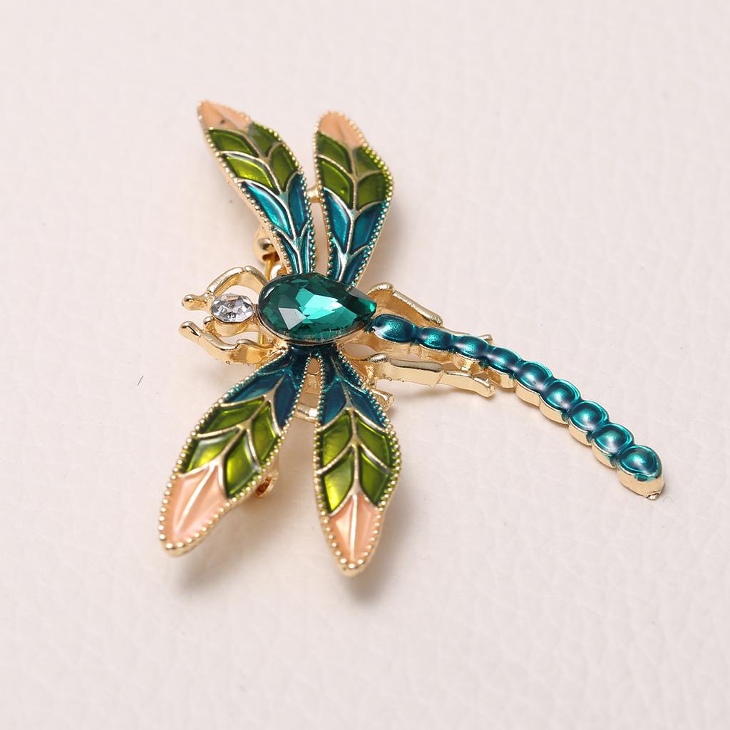 Модные броши в виде стрекозы для женщин, винтажные зеленые, фиолетовые эмалированные кристаллы, брошь в виде насекомых, булавки, ювелирные изделия в виде животных, украшения