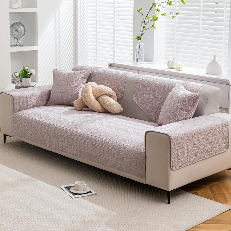 Simplicity Sofa Cushion Four Seasons Universal Couch Cushion Pure Cotton Sewn Scallop Pattern Sofa Mat Solid Color Sofa Cover