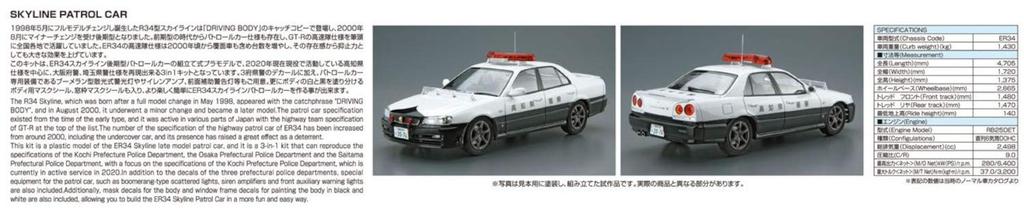 Aoshima Bunka Kyozaisha The Model Car Series SP Nissan ER34 Skyline Patrol Car 2001 Plastic Model 1/24