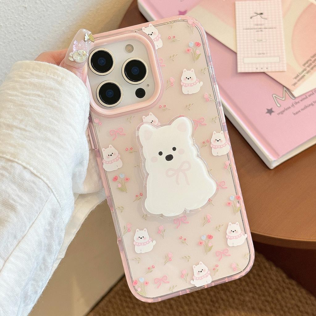Милая мультяшная подставка для щенка Чехол для мобильного телефона iPhone 15 Apple 16 Promax Подходит для 14 Нишевый 13 Противоударный