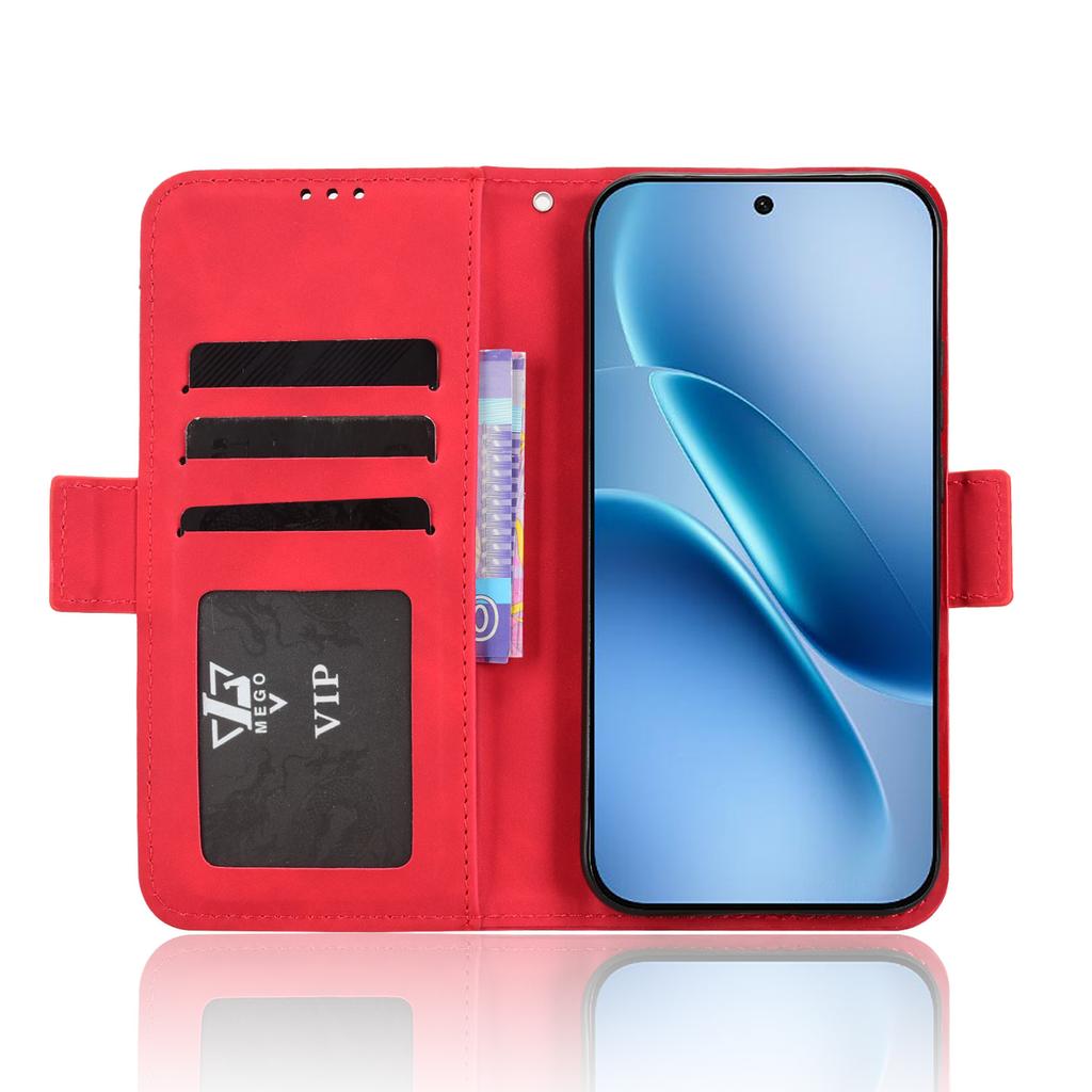 Wallet Case for vivo - Leather/PU, Red, With Card Holder