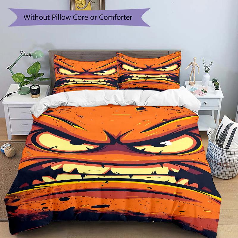 3pcs bedding set Angry Face Includes 1 Comforter + 2 Pillowcases, Without Pillow Inserts, Soft Comfortable, Lightweight Breathable, Printed