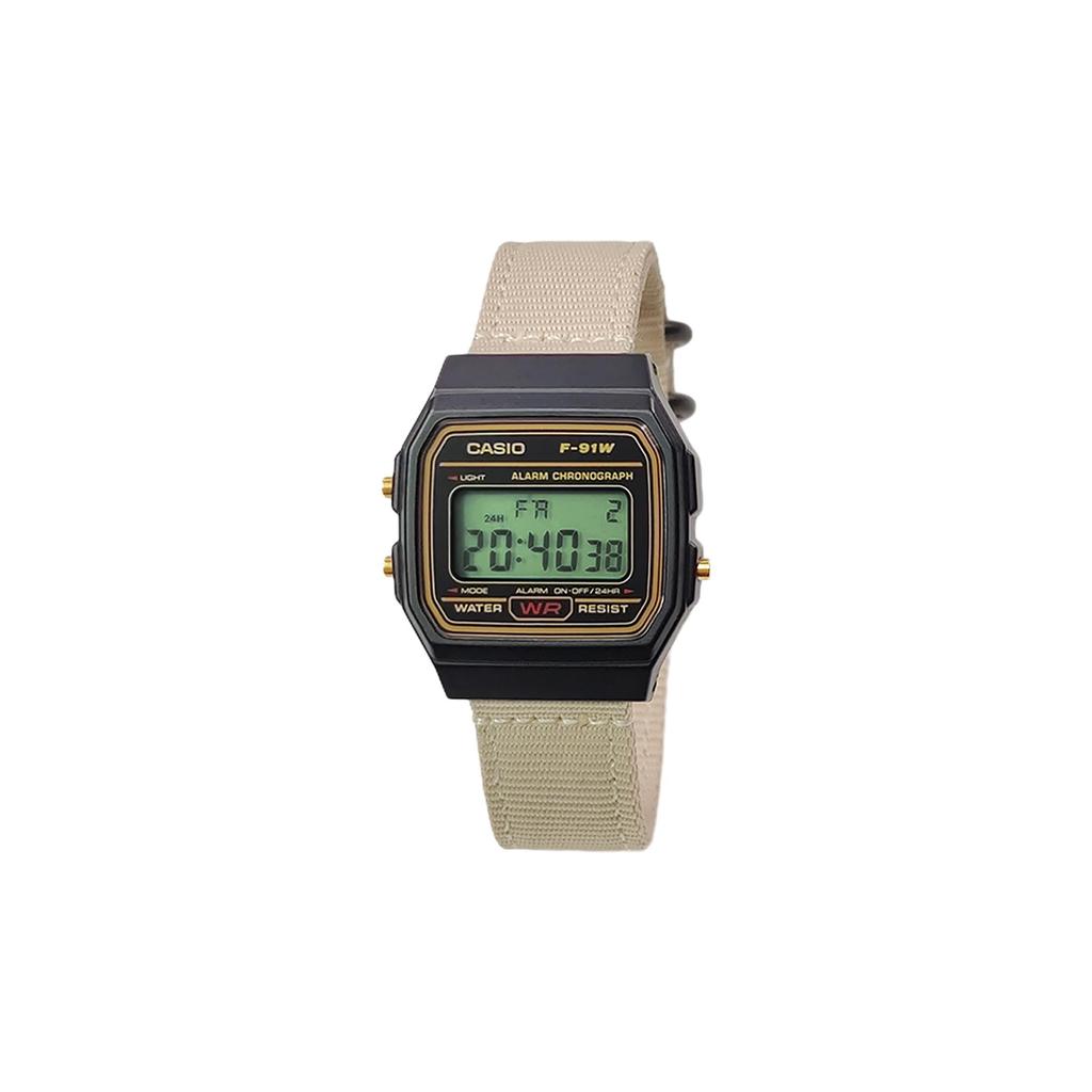 Casio Коллекция Custom Часы с кварцевым механизмом и нейлоновым ремешком Мужские часы Черный циферблат F-91WG-9(Watch5--)