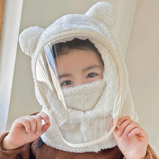 Children Hat with Soft Bear Ears Anti-Fog Lenses Fluffy Plush Windproof Detachable Lenses Cold-resistant Winter Hat