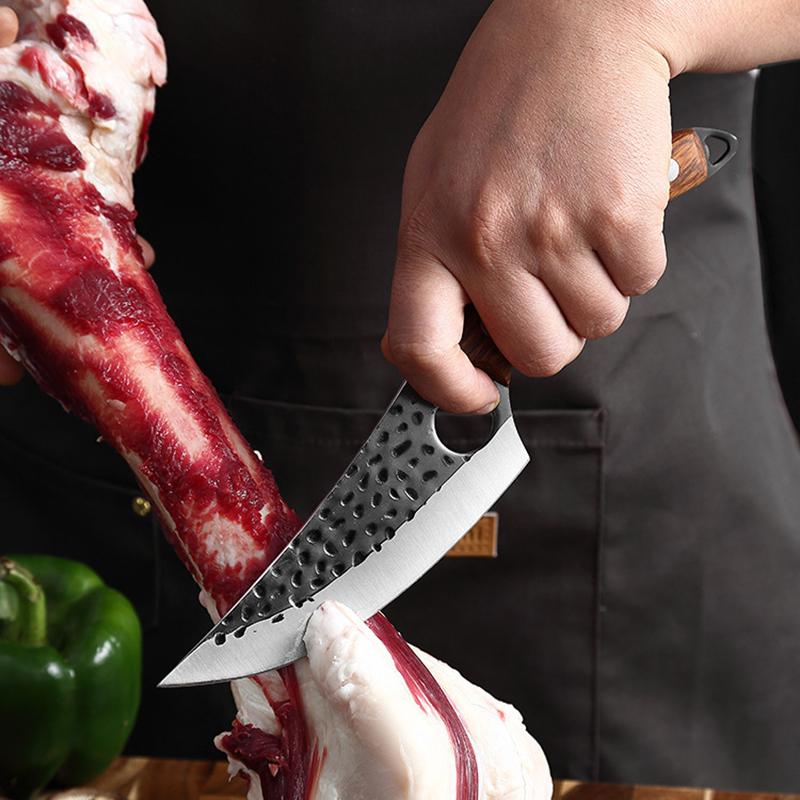 Forged Kitchen Meat Cleaver Chef Knife Boning Slicing Full Tang Butcher Knife Peeling Cutting Fish Sushi Knife with Sheath