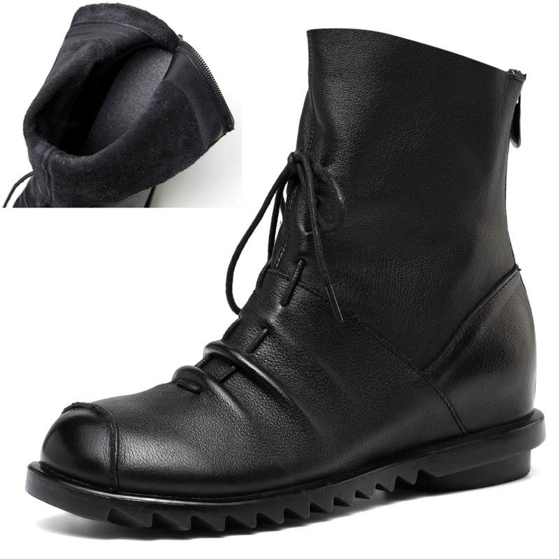 Johnature Ботильоны из натуральной кожи на мягкой подошве, универсальные черные, на шнуровке, с молнией сзади, теплые женские ботинки