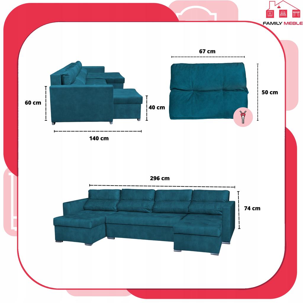 Varius BIG Corner Sofa Bed with Sleeping Containers Family Furniture Turquoise