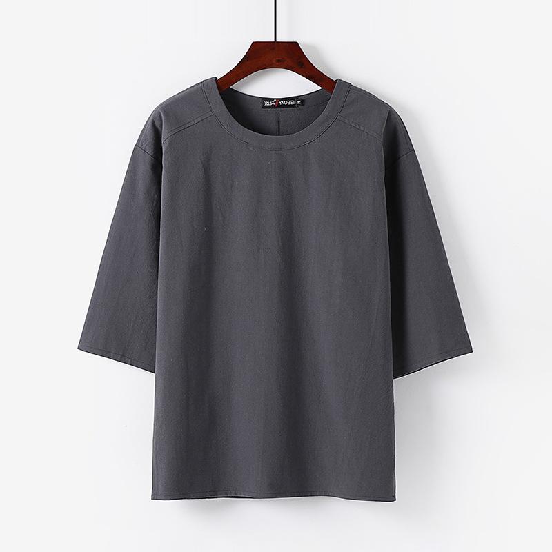 Футболка с короткими рукавами в японском стиле с рукавом три четверти, мужская свободная футболка с короткими рукавами большого размера с рукавом пять четвертей для мужчин