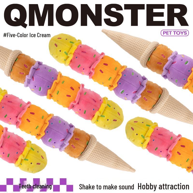 Звуковая игрушка «Мороженое для собаки QMonster» - Цветная, Медленно восстанавливающая форму, Снятие стресса