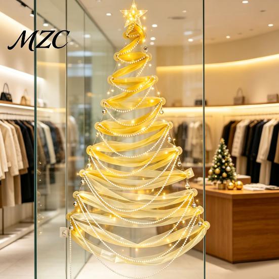 DIY Christmas Tree with Lights Lighted Decor Kit, Hanging Fabric Ornament Set Modern Party Supplies for Window Wall, Handmade Holiday Craft