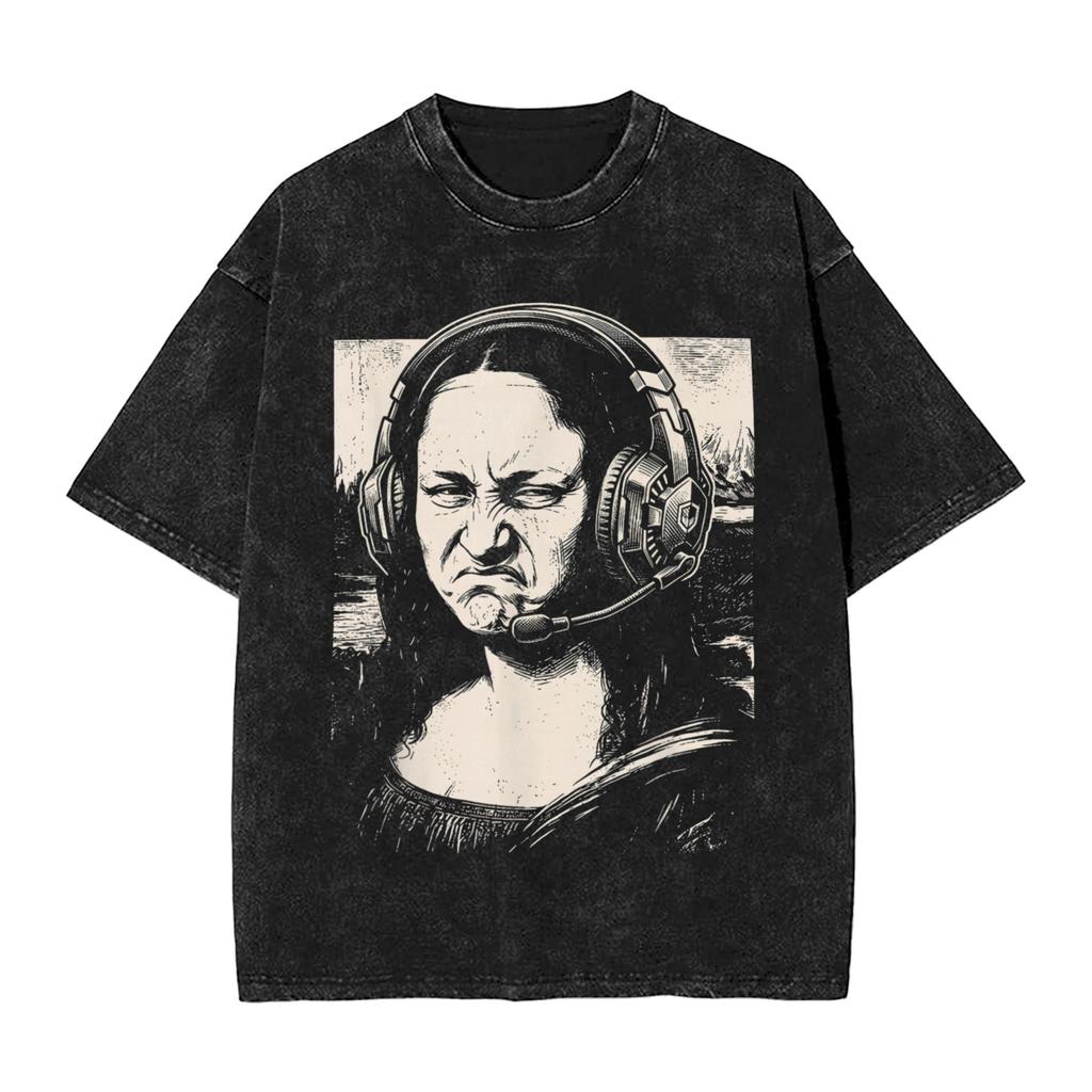 Funny Mona Lisa Selfie Art Meme Tshirt Summer Y2k Funny Tshirts Casual Hippie Tshirt For Men Short Sleeve Printed Clothes