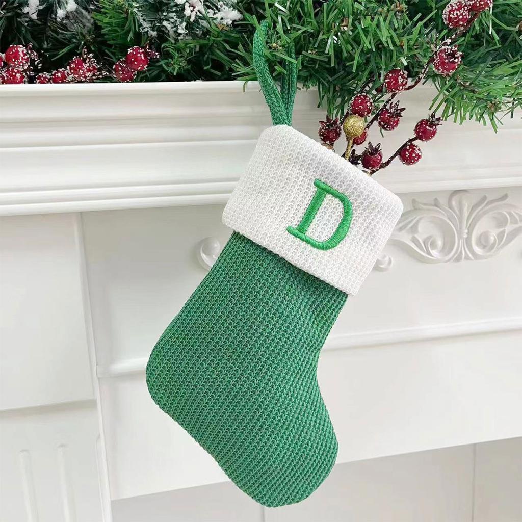 Рождественские чулки, маленькие вышитые буквы, вязаные рождественские подвесные чулки, украшения, декор для рождественской вечеринки