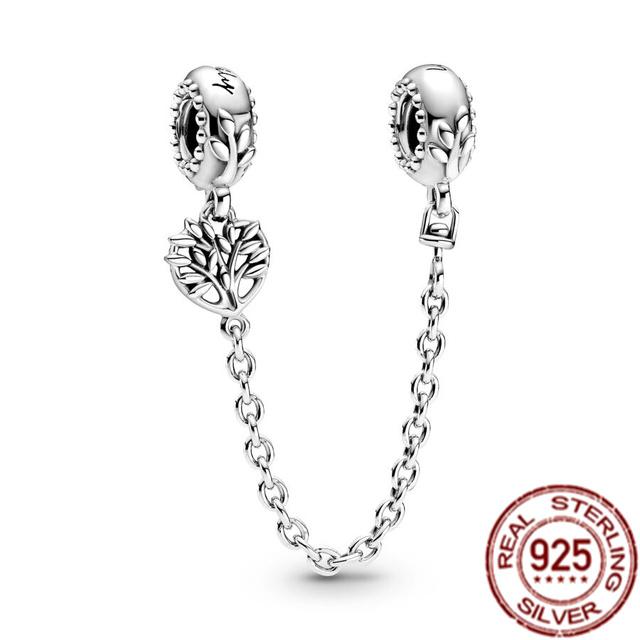 100 %925 Sterling Silver Crown Herbarium Moon &Star Safety Chain Charm Bead Fit Temperament Bracelet Jewelry Gift