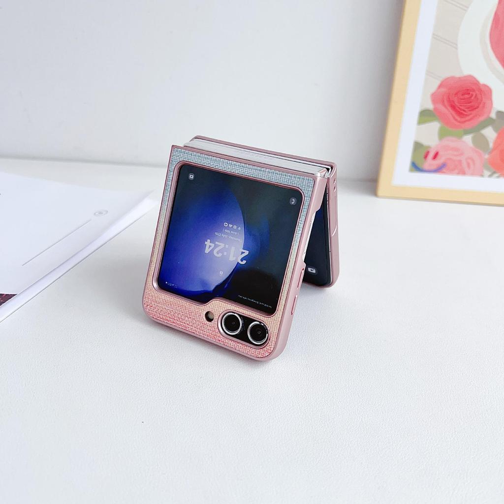 Переливающийся чехол для телефона с текстурой кожи для Samsung Galaxy Z Flip7/6/5/4 - Складная защитная крышка