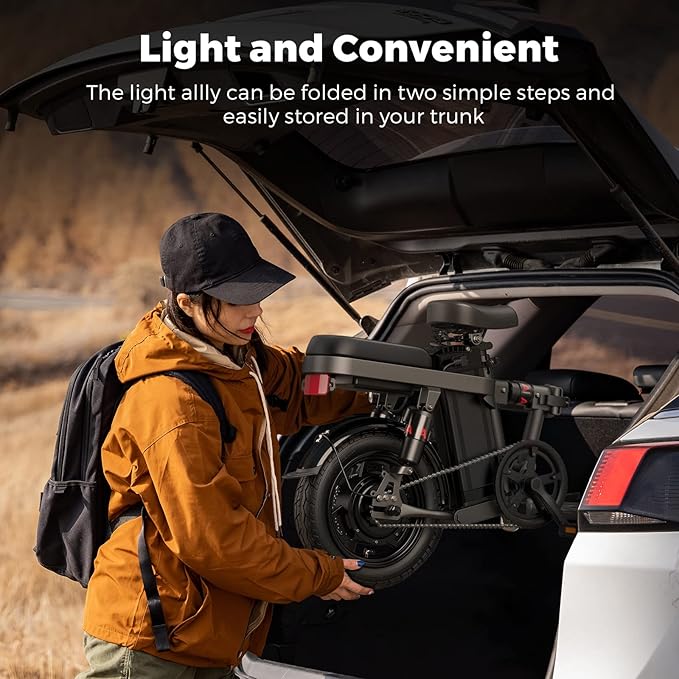 Engwe Электровелосипед T14 с двигателем 250 Вт и аккумулятором 48 В 10 Ач обеспечивает запас хода 55 км и скорость 25 км/ч, это компактный транспорт, созданный для городских улиц и повседневной свободы.